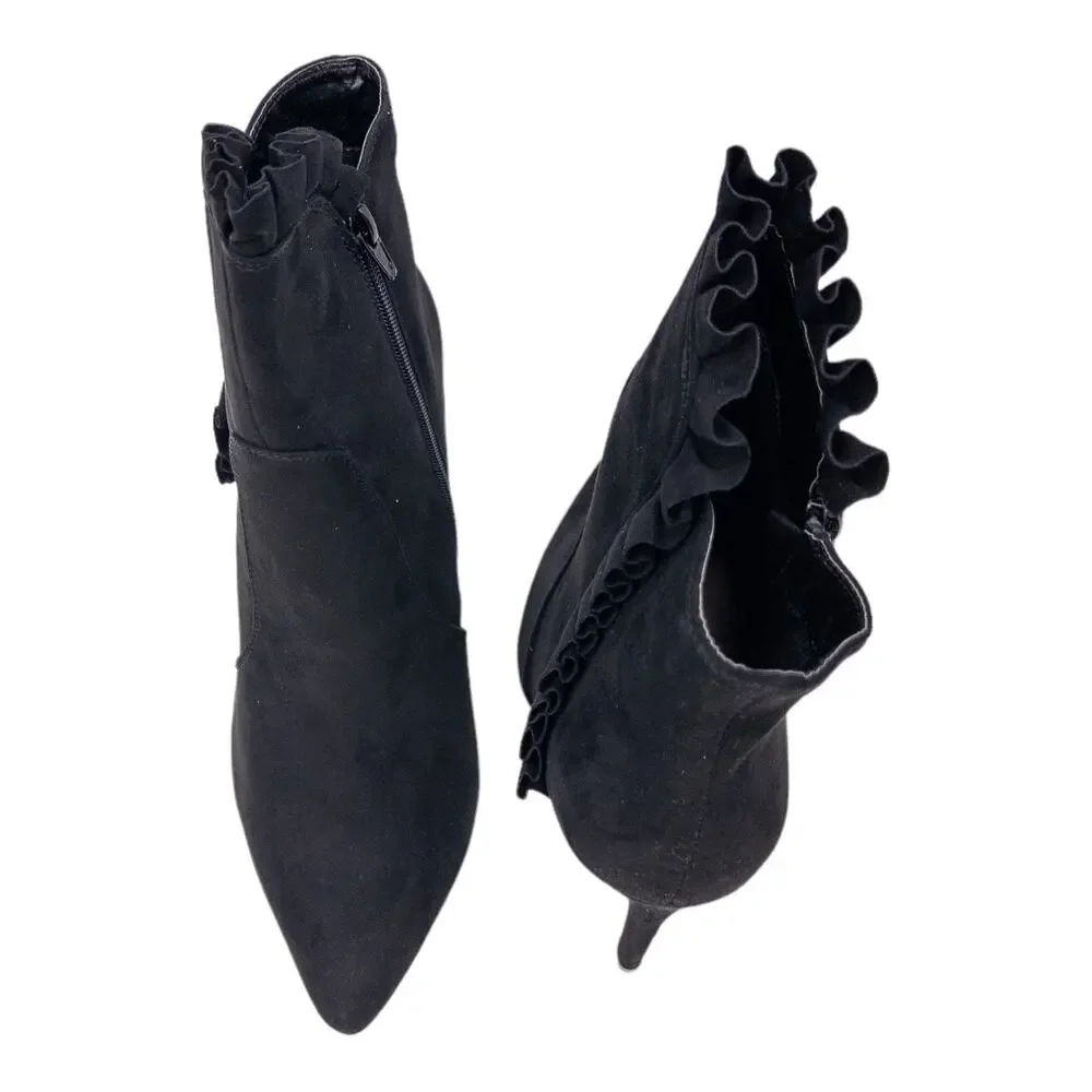 JustFab Black Latrice Lace Stiletto Heeled Ankle Boots Women's 11 Wide